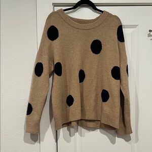 Madewell Tan Sweater with Black Polka Dots